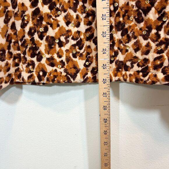 Quacker Factory Brown Leopard Print Quilted Sequin Lined Large Vest Glamour - Picture 10 of 13
